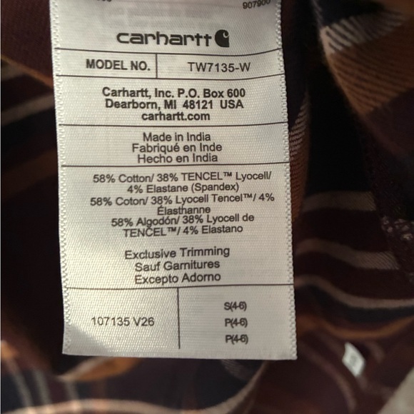 Carhartt Burgundy and Brown Plaid Relaxed Fit Shirt with Tencel Label - Picture 4 of 4